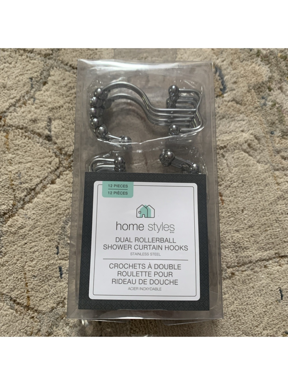 Home Styles Dual Rollerball Shower Curtain Hooks 12 Pieces Stainless Steel